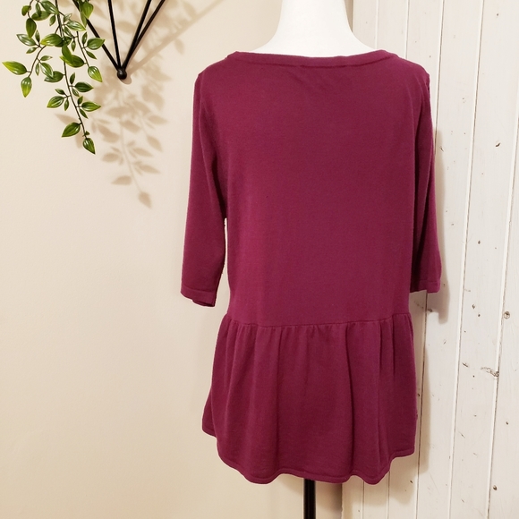 LOFT | PEPLUM SCOOPNECKED WOOL BLEND BURGANDY TOP - Picture 3 of 8
